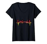 Damen Berlin Skyline Herzschlag Deutschland Flagge Fahne Berlin T-Shirt mit V-Ausschnitt