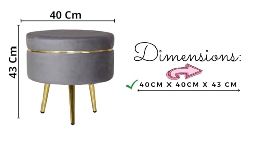 Image of Ottoman for Living Room, Velvet Round Foot Rest Stool, Metal Legs Chair for Sitting, Puffy for Bedroom & Makeup Room Decor | Chair (18 inchx18 inchx32 inch), Puffy (16 inchx16 inchx17 inch) | (Combo-Grey)