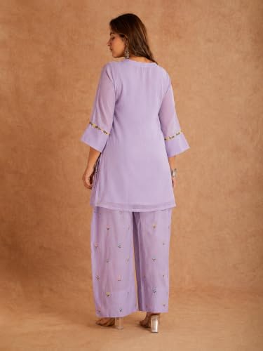 Image of ANNI Designer Farshi Salwar Suit for Women Viscose Embroidered | Co Ord Set for Woman | Straight Kurta Palazzo Outfit Round Neck V Slit 3 /4 Sleeve Ethnic Dress Womens Clothing