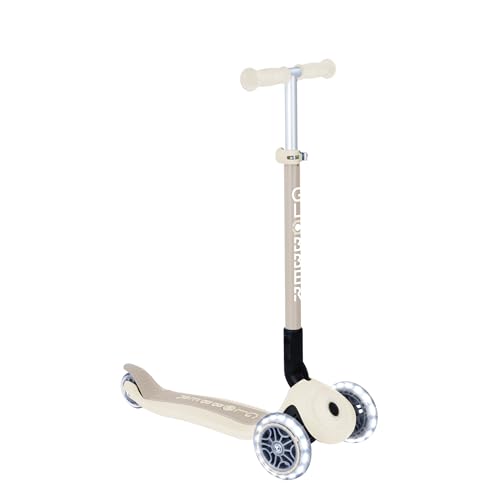 GLOBBER Primo Foldable Lights ECO - Tretroller 120/80 mm, ABEC 5, 3-rädrig, höhenverstellbar, LED-Rollen, kokos weiß