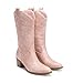 DREAM PAIRS Cowboy Boots for Women Cowgirl Western Boots Fashion Embroidery Stitched Chunky Heel Mid Calf Boots,Size 8,Light Pink,DWUMMB2504