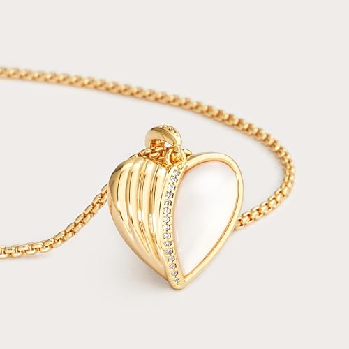 Fettero Dainty MOP Necklaces for Women, 14K Gold Plated Heart Cross Teardrop Pendant Cute Charm Neclace Delicate Pearl Beach Gold Necklace for Women Jewelry Gift