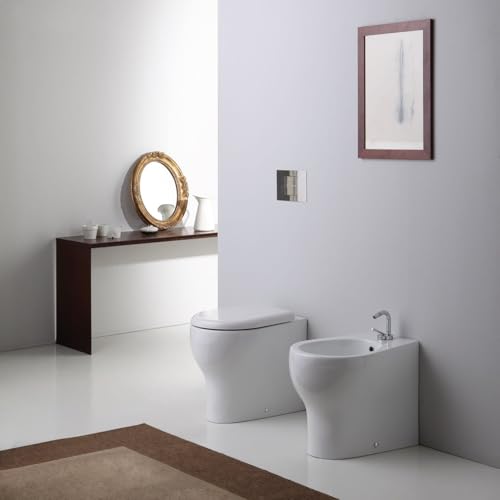 Kiamami Valentina - Sanitari Bagno A Terra | Design Moderno | Scarico Traslato | Set WC e Bidet | Ceramica Bianco A Terra