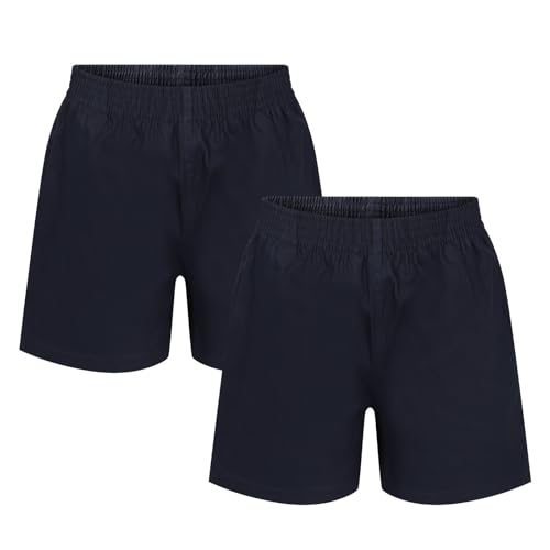 Kids 2 Pack Rugby Shorts School Uniform PE Games Cotton Twin Pack 7 to 16 Years (Rugby 2Pk Navy - 13/14Y)
