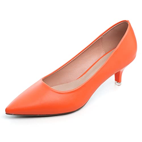 Image of Women's Low Kitten Heel Pumps Classic Fashion Dress Pumps Simple Heeled Shoes for Office Work