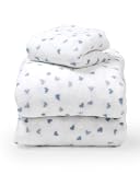 TRAMAS+ Juego de Sábanas de Cuna 50x80cm, de Coralina, Ropa de Cuna para el Invierno, Suaves y Cálidas, Incluye Bajera, Encimera y Funda de Almohada - Julie Indigo