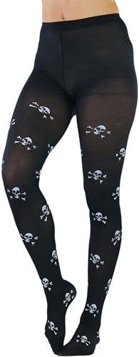 Image of ToBeInStyle Women's Skull Crossbones Skeleton Pirate Symbol Hosiery Tights & Thigh High Stockings