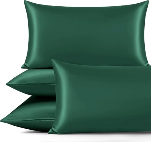 Yorkshire Bedding Satin Pillow Cases 4 Pack – Luxurious Emerald Pillowcases for Hair and Skin Standard Size with Envelope Closure Hypoallergenic 50 x 75 cm