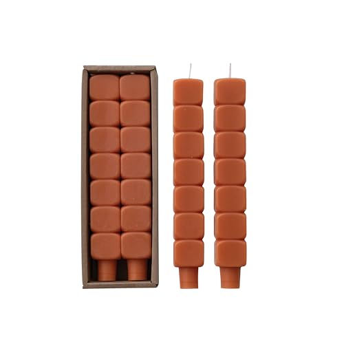 Creative Co-Op 2-Piece Stacked Blocks Shaped Unscented Taper Candles, Rust