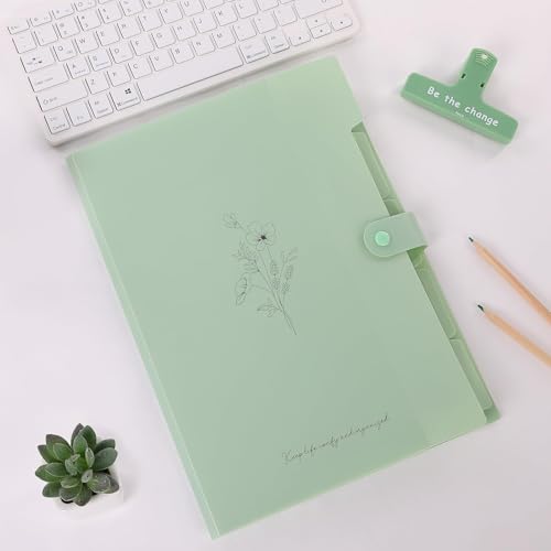 Image of SKYDUE Expanding File Folder with 5 Pockets, Aesthetic Accordion File Organizer, Portable Document Paper Bill Receipt Organizer, School Office Supplies, Letter /A4 Size, (1, Pea Green)