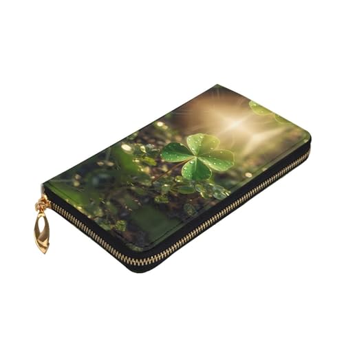 Stylish Clover in the sun Printing Leather Wallet - Long Clutch for Women, RDurable Material, 12 Card Slots, Zipper Compartments3