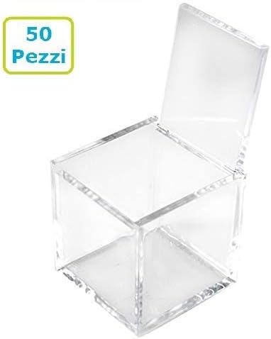 VIRSUS przezroczyste pudełka z pleksiglasu, 5 x 5 x 5 cm x 5 cm, idealne na drażetki, ślub, chrzest, komunię, imprezę, narodziny, dyplom, 50 sztuk