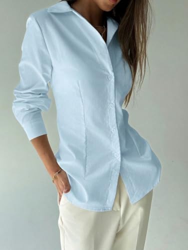 Image of OOMPH! Women Solid Cotton Shirt with Back Tie-Up Detail | Corset Style | Cinched Waist Shirt | Cotton Formal Shirt