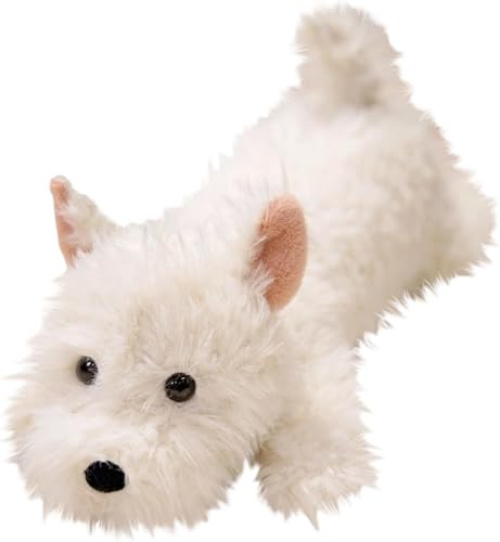 Perro de peluche blanco tumbado de pelo suave para niños