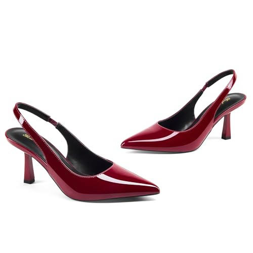 Image of Elisabet Tang Women's Kitten Heel Slingback Low Pumps 3 Inches Stiletto Pointed Closed Toe Elegant Dressy Bridal Wedding Party Shoes