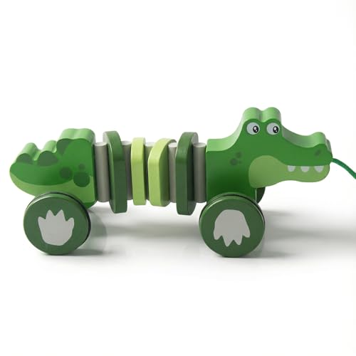 Image of Baby Toys Car,Wooden Pull Along Toddler Toy, Developmental Toy for 1 Year Old Girl Boy Birthday Gift (Crocodile)