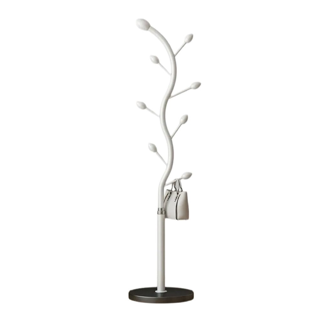 HRGKLMN Freestanding Coat Stand Metal, Sturdy Coat Rack with Marble Base 8 Hooks, Modern Wardrobe for Hallway Bedroom, Simple Coat Hanger Stand for Living Room,Weiß,schwarzer Sockel