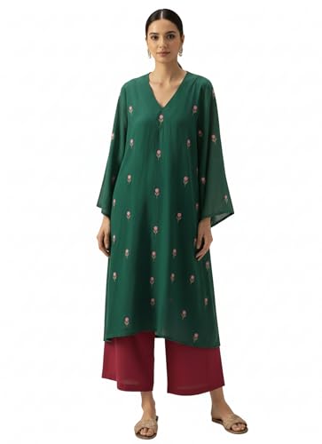 Liva Fashion Indian Women's Rayon Viscose Anarkali Printed Kurta with Palazzo (QUSHI Green-LFN_S)