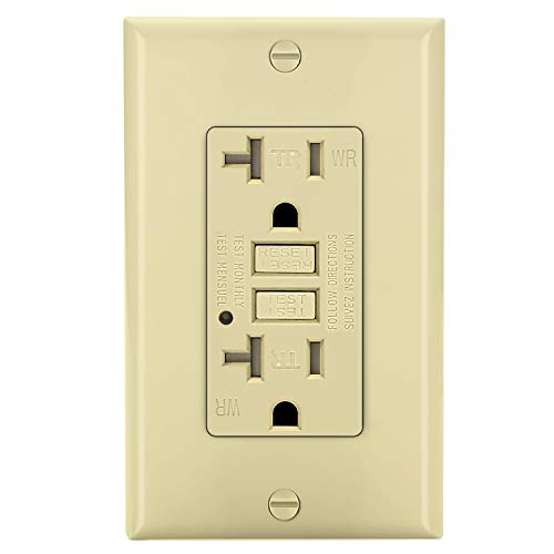 BESTTEN 20 Amp Self-Test GFCI Outlet, Outdoor Weather-Resistant Receptacle with LED Indicator, Wallplate