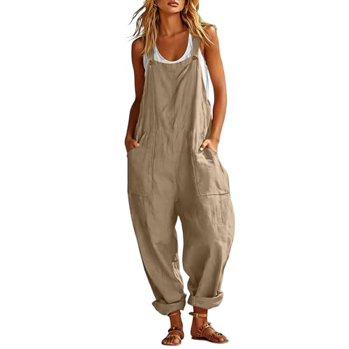 Petos mujer verano de algodón y lino HAOLEI mono largo holgado casual