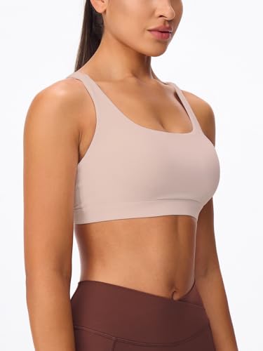 Image of Women's Strappy Sports Bras Light Compression Crop Criss Cross Back Padded Workout Yoga Bra Supportive U Neckline