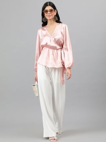 Image of KOTTY Womens Satin Full Sleeves Solid Regular Fit Top