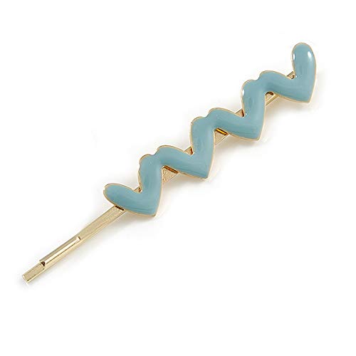Horquillas de pelo de corazón esmaltado azul claro con baño de oro elegante de 65 mm 6