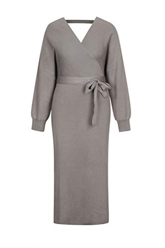 Fixmatti Women's Sweater Long Dress Bodycon Belted Blackless V Neck Slit Knit Wrap Dresses Khaki L #TOP3