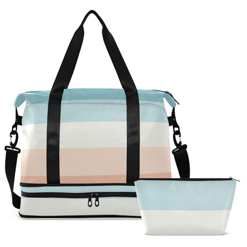 Bolsa de gimnasio plegable a rayas que soluciona la separación de ropa húmeda 2