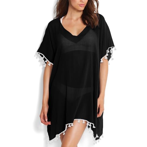 Damen Strandponcho Sommer Bikini Badeanzug Cover Up Strandkleid mit Quasten Boho Strand Tunika Bikini Beachwear Cover-Ups für Sommerstrand,...