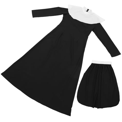 SUPVOX Disfraz de Monja para Mujer Talla Grande Cosplay Halloween Traje de Spandex Negro y Blanco 1 Pieza para Fiestas Temáticas Teatro y Mascaradas