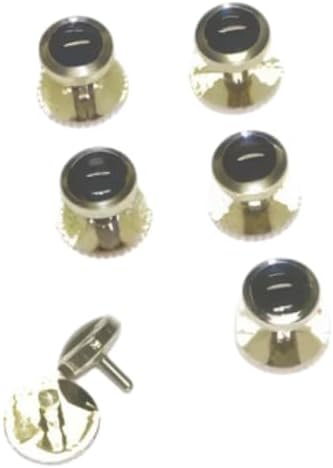 Pack Of 6 Screw On Dress Shirt Studs - Black And Chrome, zzzz-s, Non-Precious Metal, No Gemstone