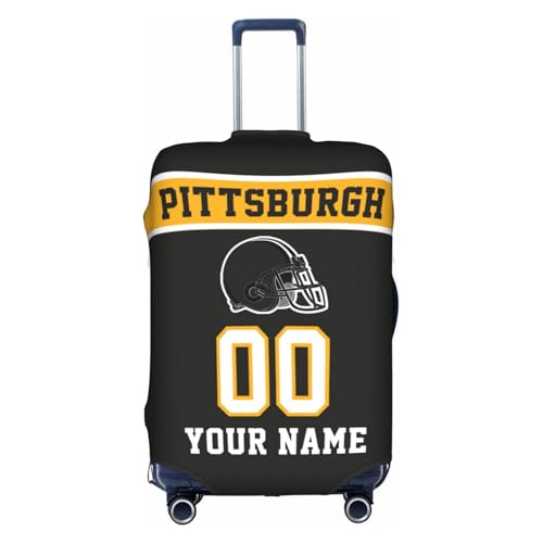 Image of Custom Sport Luggage Cover Personalized Football Style Suitcase Cover with Name Number Customized Washable Elastic Travel Suitcase Protector for Business Vacation Gifts, Yellow