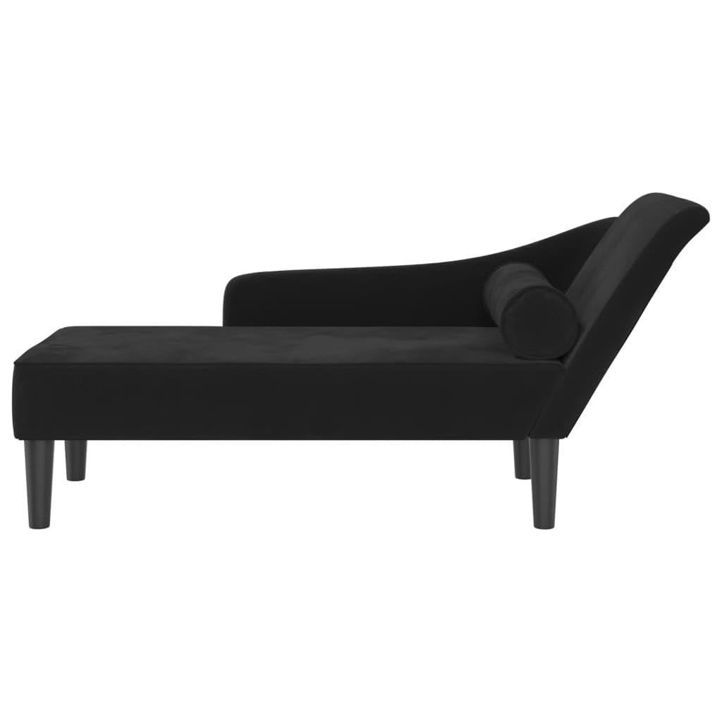 vidaXL Sofá Diván de Terciopelo Negro Con Cojines, Chaise Longue, Tumbona Tapizada Para Salón