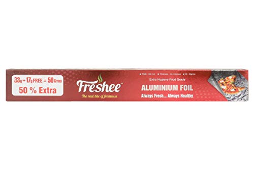 Image of Freshee 50gm Aluminium Silver Kitchen Foil Roll Paper| 11 Micron Thick| Food wrap|Disposable| Food Parcel| Hookah| Fresh Food| Food Grade