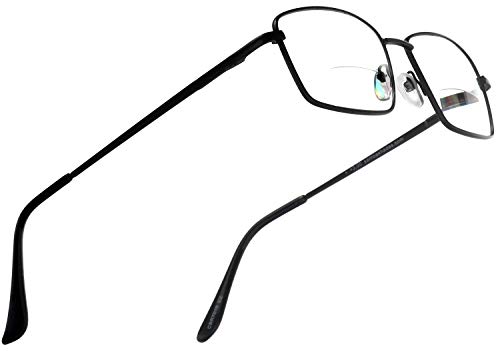 SAMBA SHADES Bifocal Black Metal Rectangle Readers Clear Lens Magnification Rx Reading Glasses +2.00