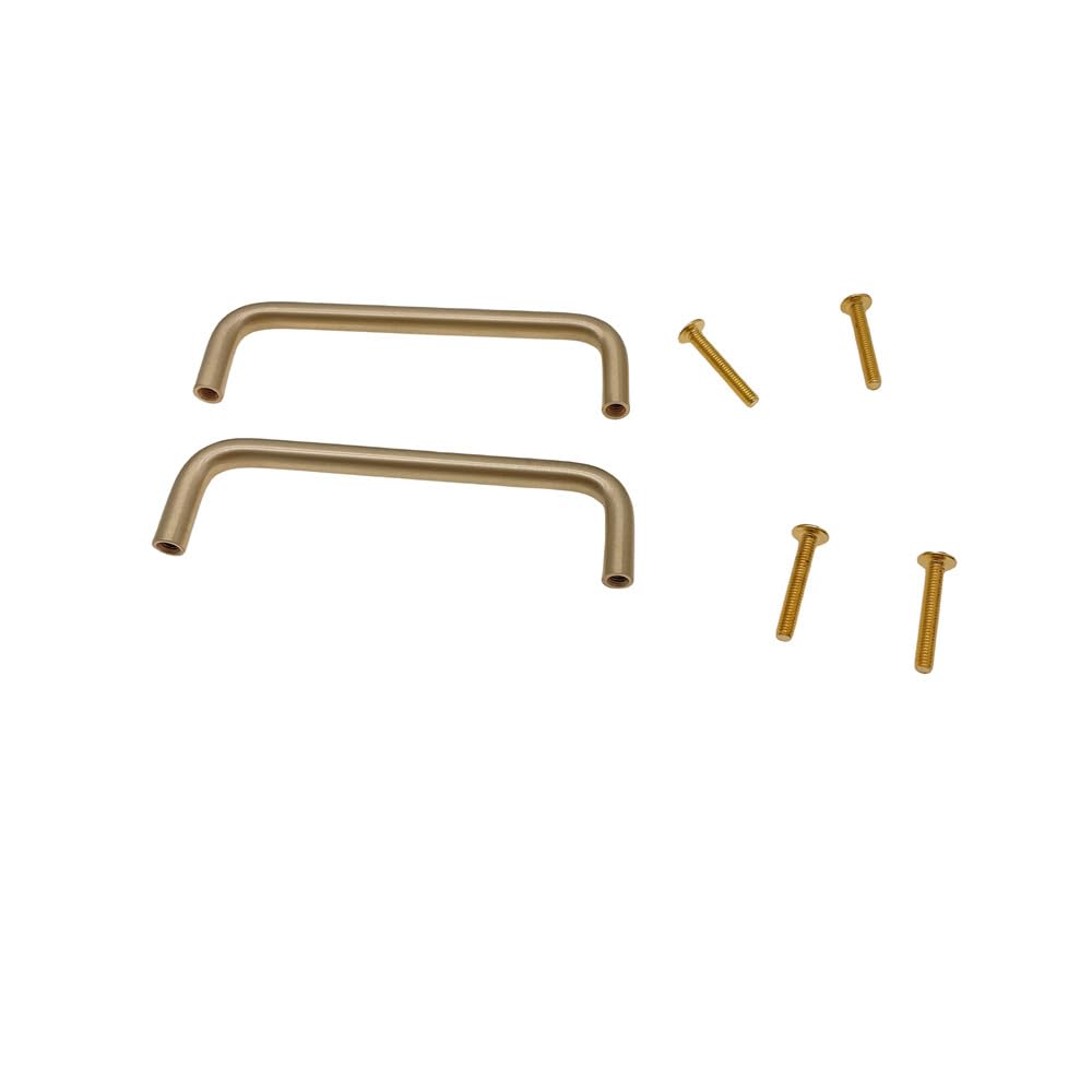 Set of 2 Solid Brass Cabinet Pulls Modern Gold Cabinet Handles Brass Pulls for Dresser Door Drawer Cabinet Hardware (3-3/4 Inch(96mm) Hole Center)