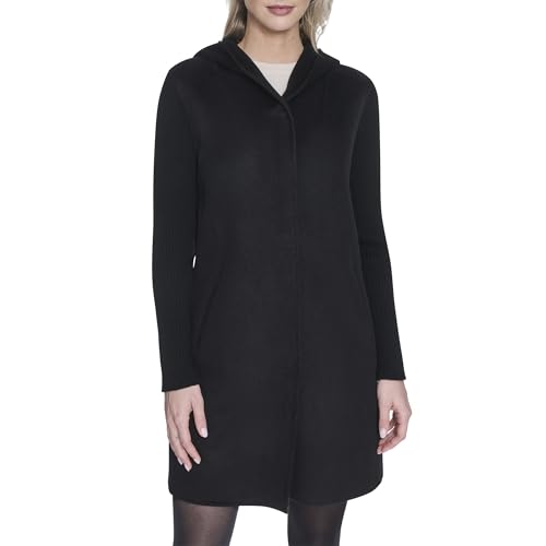 Image of Kenneth Cole Women's Hooded Double Face Wool With Hidden Snap Closure and Rib Knit Sleeve Coat