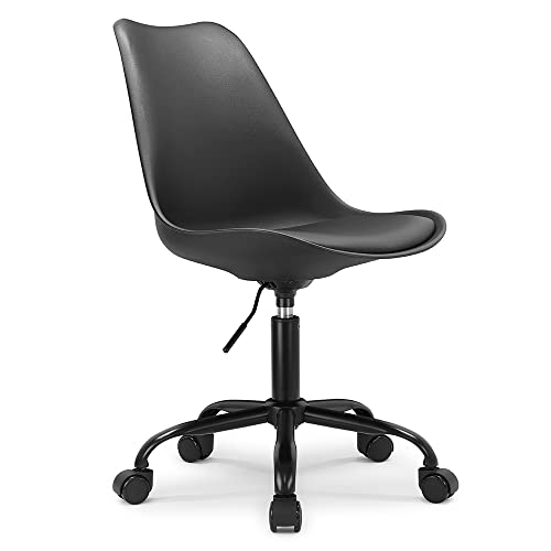 Waytex Chaise de Bureau Scandinave Noire à roulettes et Hauteur Réglable et Pied métal laqué Noir
