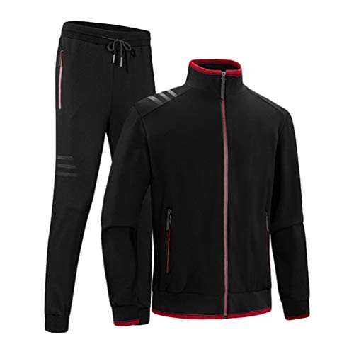 WanYangg Herren Übergrößen Einfarbig Freizeit Trainingsanzug Jogginganzug Fitness Trainingsanzüge Set Sportanzug 2 Sätze, Reißverschluss Tasche Sweatshirt+Kordelzug Sporthosen Schwarz 7XL Cover
