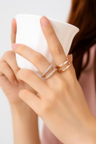 Bagues croisées pour femme en or blanc et rose 18k avec oxydes de zirconium R230