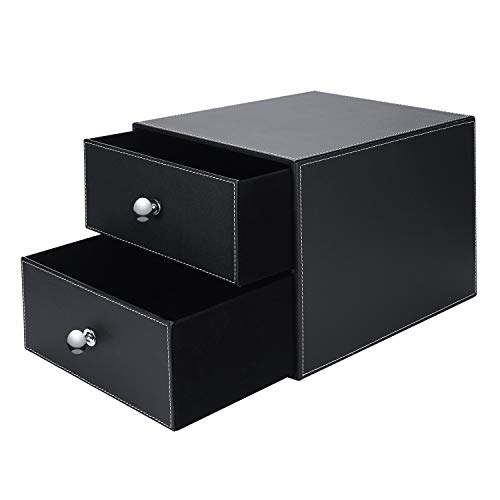 Leather Desk Organizer with 3 Drawers PU Leather Desk Filing Cabinet Desktop Filing A4 File Organization Cabinet Executive Office Supplies Document Holder Cabinet Drawer Stackable Storage Box - Thumbnail 4