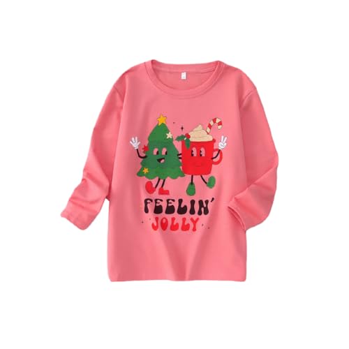 Image of Kids Christmas Shirts Girls Boys Feelin Jolly Long Sleeve T-Shirts Xmas Tree Hot Cocoa Graphic Tee Holiday Fall Tops