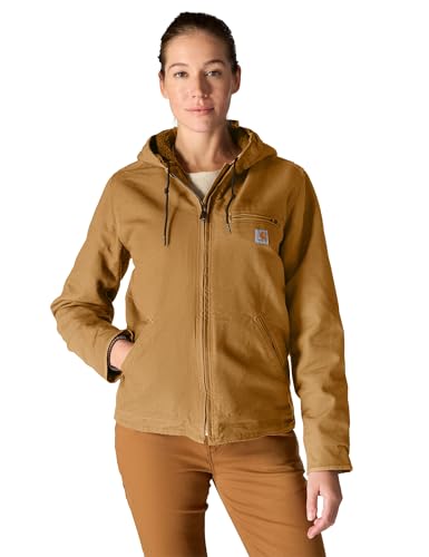 Carhartt Women's Loose Fit Washed Duck Sherpa Lined Jacket, Carhartt Brown, X-Small