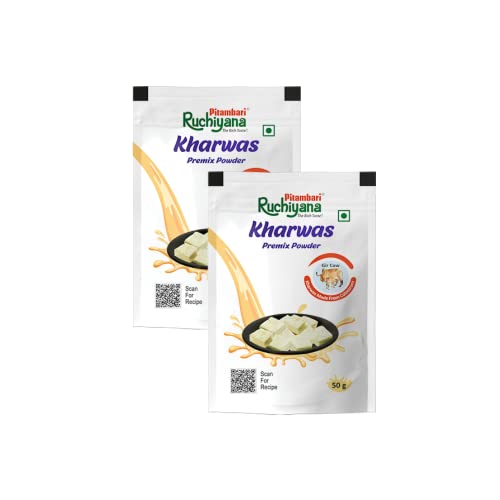 Image of PITAMBARI Ruchiyana Kharwas Premix Powder - 50G Colostrum of Desi A2 Cow - pack of 2 |Instant Kharwas Milk Dessert Mix - Authentic Taste of India| Rich in Iron & Calcium