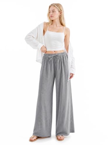 FLYSHEWIN Women Wide Leg Linen Pants with Pocket Casual Flowy Lounge High Waist Loose - image 2