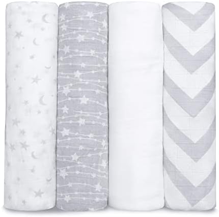 Comfy Cubs Muslin Baby Blanket for Newborn, Baby Swaddle Blanket, Neutral Receiving Blanket for Boys and Girls (Grey)