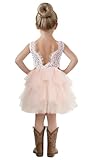2Bunnies Girl Beaded Peony Lace Back A-Line Tiered Tutu Tulle Flower Girl Dress (Pink Sleeveless Short, 9-10YRS)