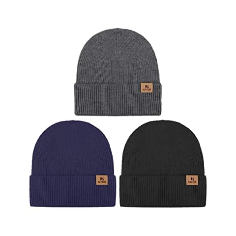 KUTTOR 3 Pack Winter Knit Beanie Hats Thicken Knit Skull Beanie Hat Warm Cozy Knitted Cap Adult Knit Ski Cap for Men Women Cover