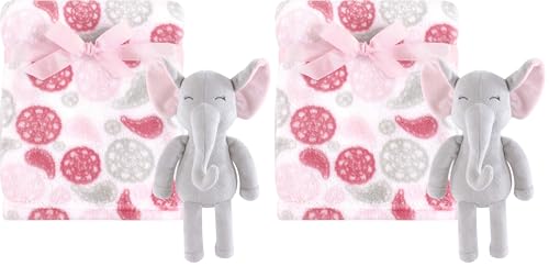 Image of Hudson Baby Unisex Baby Plush Blanket with Toy, Paisley Elephant, One Size (Pack of 2)